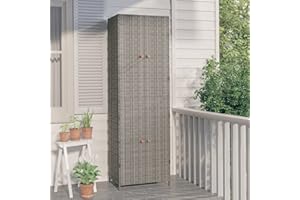 Festnight Gartenschrank Rattan Outdoor Schrank Rattanschrank Gerätebox Spind Terrassenschrank Balkonschrank Grau 59x40x180 cm Poly Rattan