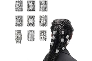 TUKEVA 9 Piezas Cuenta para barba vikingas Perla Vikinga para Barba Cuenta de Rastas Vintage de Aleación para Trenzar y Peinar la Barba para DIY Accesorios para el cabello Trenzas Decoración(Plata)
