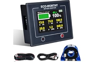 ECO-WORTHY Monitor baterii 200 A, 12 V/24 V/36 V/48 V, 3,5", dotykowy wyświetlacz, monitor baterii z alarmem, tester baterii 10-100 V do samochodów kempingowych, instalacji solarnych