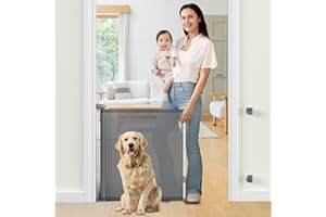 Valquid Retractable Stair Gate for Dog, Baby Gate Grey One Handed Silent Operation, Extra Wide Safety Gate, Baby Gate for Stairways, Hallways, Doorways, Indoor, Outdoor (140 * 83 cm)