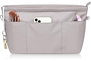 Eurhomewit Handbag Organiser, Nylon Bag Organiser Insert for Tote Bag, Waterproof Multi Pocket Inserts Divider Women, Grey - S