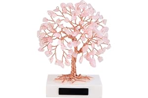 Jovivi Rose Quartz Crystal Money Tree Feng Shui Ornaments Mini Natural Pink Quartz Healing Gemstone Tree Bonsai Fortune Figurines White Marble Stone Base for Wealth Luck Living Room Home Decoration