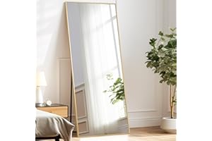 Melodieux Długie wolnostojące lustro podłogowe, 85 x 192 cm, pełne ciało, złota aluminiowa rama, opatrunek, montowane na ścianie