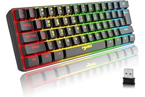 CROSS ZEBRA Tastiera Wireless Gaming, 61 Tasti Bluetooth 5.0 + 2.4G Dual-Mode Tastiera Retroilluminata Arcobaleno Ergonomica Piccola al 60% con Batteria Ricaricabile per Windows Mac PC PS4 Gamer, Nero