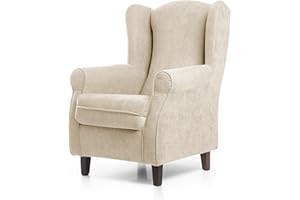 SUENOSZZZ-ESPECIALISTAS DEL DESCANSO SUEÑOS ZZZ - Sillón Irene, sillón orejero de Lactancia tapizado en Tela Anti Manchas Color Beige, sillón butaca para Dormitorio, salón o habitación de bebé