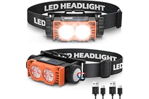 Hyted Latarka czołowa z możliwością ładowania, 2 sztuki, super jasna, 2000 lumenów, reflektor LED, 3 tryby świecenia, wodoodporna latarka czołowa, na kemping, bieganie, jazdę na rowerze, wędkowanie