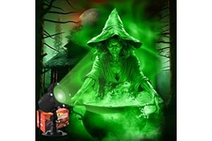 Fiada Décorations Lumineuses d'halloween Intérieur Extérieur Décorations Étanches Projecteur de Lumières Dynamiques en Forme de Crâne Fantôme Lampe LED de Paysage pour Fête Jardin(Vert,Sorcière)
