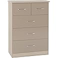 Seconique Nevada 3+2 Drawer Chest in Oyster Gloss/Light Oak Effect Veneer