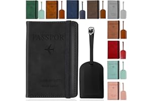 Jeal23 Set Funda Pasaporte + Etiqueta de Maleta | Porta Documentos con Bloqueo RFID | Viajes Accesorios Unisex (Negro)