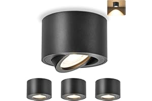 ‎GEYOULUX GeyouLux 4x LED Aufbauspot Schwarz - Extra Flach & 38° Schwenkbar Deckenspots - Ø80x50mm - Aufputz Spots Decke inkl. 5W 3000K LED Modul 230V, Deckenstrahler Aufbaustrahler
