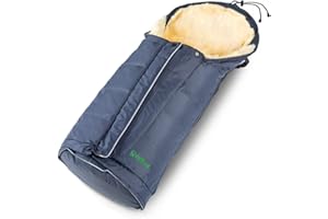 Fellhof 108701 Lammfell Fußsack Sölden, größenverstellbar, bei 30 °C waschbar, OEKO-TEX® Standard 100 zertifiziert, mit patentiertem Magnetverschluss, Rückenteil abzippbar, 40/45x82/94cm (marine)