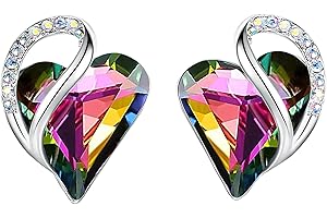 Leafael infini Amour cœur Boucles d'oreilles femme Argent, boucle d'oreille femme avec cristaux de guérison, Sans allergie bijoux femme avec coffret cadeau