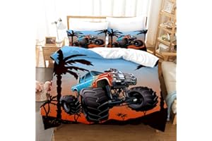 GDGM Agmdno Monster Truck 3D Bettwäsche-Set,kinderbettwäsche Jungen,Großer Rennwagen Off Road Bettbezug,Bettbezug Und Kissenbezug Baumwolle/Renforcé (C01,135x200cm-2pcs)