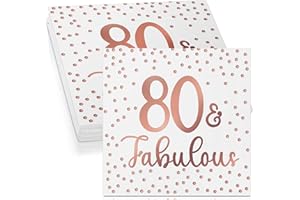 Tenare 40 Pcs Glitter Napkins Happy 80th Birthday Fabulous Cocktail Disposable Napkin for Birthday Party Anniversary Decoration, 3 Ply White and Rose Gold(80th Fabulous,White and Rose Gold)