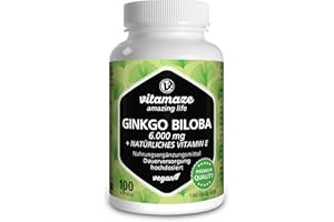 ‎VITAMAZE - AMAZING LIFE Ginkgo Biloba Kapseln hochdosiert 6000 mg vegan Gingko Biloba Extrakt 50:1, 100 Kapseln für 100 Tage Dauerversorgung, Nahrungsergänzung ohne Zusätze, Made in Germany