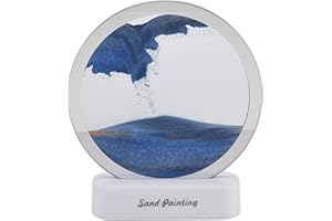 Pumpumly Moving Sand Art Picture Desk Lamp - Round Glass Sand Painting Liquid Motion Ornament, 3D Deep Sea Sandscape Night Light, LED Flowing Sand Relaxing Decor for Desktop Home Office