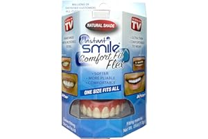 Instant Smile Comfort Fit Flex Cosmetic Teeth, Natural Shade, Comfortable Upper Veneer, 1 Size Fits Most, pour Éclaircissant
