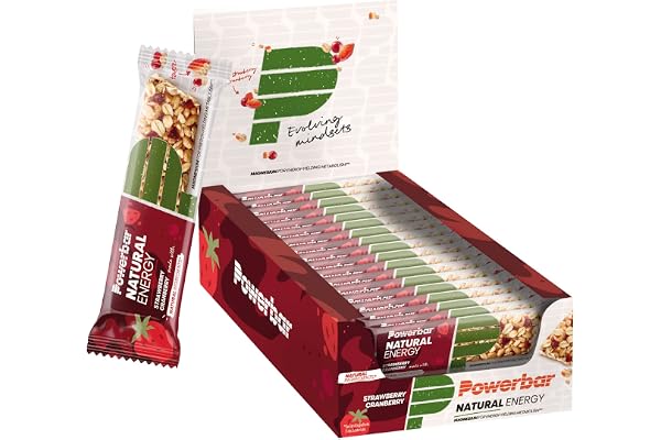 Powerbar - Natural Energy Cereal - Strawberry Cranberry - 18x40g - Barre énergétique végétalienne riche en glucides - Magnésium