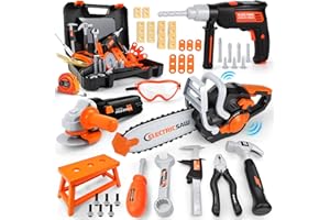 Charmofun 50 Pezzi Cassetta Attrezzi Bambini, Valigetta Attrezzi Giocattolo Con Trapano Elettrico, Giocattoli Costruzioni Educativi Giochi Per Bambini Dai 3 4 5 6 7 8 Anni