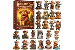 UOAESR Highland Cow Advent Calendar 2025-24 Day Surprise Collectible Ornament Set with Costumed Cows | Christmas Countdown for Kids & Collectors, Cute Holiday Home Decor (3D)