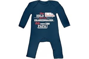 SHIRTSTREET Geschenk zum Vatertag Rettungsdienst Baby Strampler Langarm Schlafanzug Jungen Mädchen Papa- Mein Held fährt einen Krankenwagen