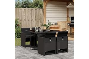 IKAYAA Polyrattan Gartenmöbel Set für 4 Personen, Garten Sitzgruppe, Rattan Essgruppe, Gartengarnitur, Sitzgarnitur, Gartentisch mit 4 Stühle & Kissen Schwarz Type-2