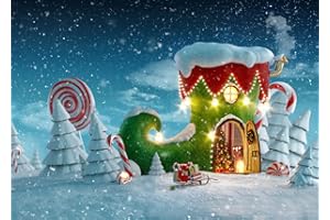 LYWYGG 7x5FT Telón de Fondo de Navidad de telón de Fondo de Navidad para árbol de Navidad Escenario de Nieve decoración de Fiesta Familiar víspera piruleta Escena de Nieve fotografía de Fondo CP-302