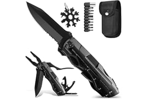 Multper 15 en 1 Pince Multifonctions en Acier Inox, Outil Multifonction Comprenant un 18 en 1 Outil Flocon de Neige pour Camping, Randonnée, Cadeau Homme