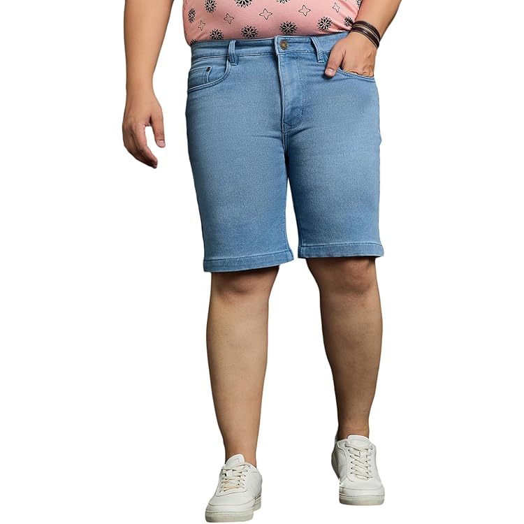 HAPPENING Plus Size Men Loose Fit Denim Shorts (Bermuda