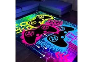 HOLAVIDA Neon Gaming Area Rug, 3D Blacklight UV Reactive Game Controller Carpet, Non-Slip Fluorescent Luminous Floor Mat, Glow in The Dark Play Mat for Game Room Playroom Decor, 180x120cm
