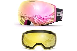 Odoland Lunettes de ski, unisexes, pour homme et femme, garçon, sans cadre, avec verre magnétique interchangeable, protection UV, anti-brouillard, compatible avec le casque