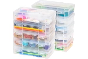 IRIS USA Aufbewahrungsbehälter aus Kunststoff mit Verriegelungsdeckel, für Stifte und Bleistifte, Bänder, Wahi-Klebeband, Perlen, Aufkleber, Garn, Ornamente, stapelbar, transparent, mittelgroß, 10