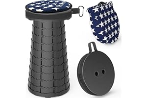 LOCYOP Sgabello Pieghevole Portatile Con Cuscino, Sgabello Da Campeggio Sgabello Telescopico Regolabile Con Borsa Da Trasporto Per Escursionismo Carico Massimo 200 Kg (Nero)