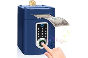 Highttoy Salvadanaio Elettronico con Touchscreen e Impronta Digitale Giochi Bambini 3-12 Anni, Regalo Bambino Cassaforte Salvadanaio Bancomat per Bambini, Blu