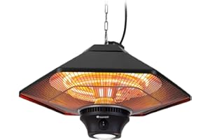 Blumfeldt Outdoor Infrared Patio Heater, Hanging Electric Heater with LED & Remote, IP34 Waterproof Heat Panel with 3 Temperature Settings for Garden & Gazebo