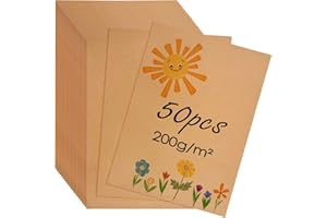 Rseuphiee 50 Pezzi A4 Carta Kraft, 21 x 29,7 cm Cartoncino Kraft 200 g/m² cartoline vuote, Carta vintage per Realizza inviti, biglietti bianchi fai-da-te, stampa(marrone), NPZ-01