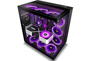 AMANSON PC Case- Pre-Installed 7 PWM Fan, ATX Mid Tower Gaming Case, with 3 Tempered Glass Full Screen Computer Case, H01, Black (w)