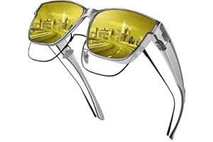 URUMQI Nachtsichtbrille für Autofahrer, Nachtfahrbrille Nachtbrille zum Autofahren Damen Herren, Auto Brille Gegen Blenden Gelbe Gläser Autofahrerbrille für Brillenträger