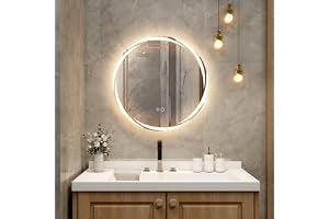 Fantaskk LED-badrumsspegel med belysning, 60 cm rund badrumsspegel anti-dimma, väggspegel dimbar med touch-strömbrytare och m