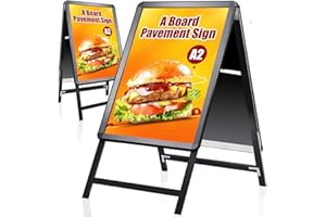 WIIGO A Board Pavement Sign Frame - A2 tablero del pavimento de doble cara con aluminio Snap Frame Sign Stand para al aire libre Heavy Duty Cartel Menú Stand Publicidad Display Stand, Nero
