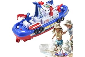 GENERIC Electric Boat Toy - 9.06x4.33in Firefighter Ship, Battery Powered Spray Boat, Musical Light Toy, Cartoon Marine Playset, Floating Rescue Vessel | Game for Kids Bathtub Pool Seaside Summer Ac