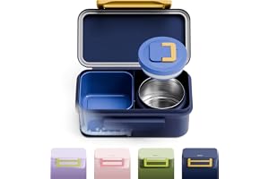 BEOLA 2 Section Lunch Box with Food Jar and Ice Pack, 2 Compartment Bento with 240ml Food thermo, Insulated Lunch Box for Cold or Hot Meals, BPA Free (Dark Blue)