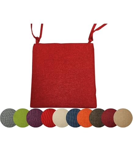 Cuscino Seduta E Schienale Per Sedia 40x40 Cm - Imbottito In Spugna Ad Alta Densità, Antiscivolo, Rosso - 3