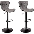 Halter Adjustable Height Stool Chairs, Counter Height Swivel Bar Stools, Diamond Stitched Pattern Bonded Leather Chair, Stools for Bar or Kitchen Counter, Barstools Set of 2, Gray and Black, One Size