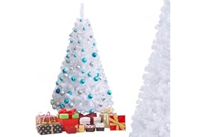 GYMAX Sapin de Noël Blanc 150 cm Artificiel, Apparence Réaliste avec Branches Denses, Installation Facile avec Corps en Sections, Stable avec Base Métallique, pour Intérieur, Extérieur, Maison
