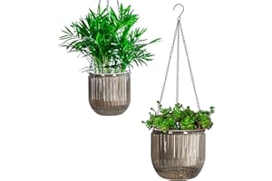 Josteve 5.3/8.2 Inch Self Watering Hanging Planter Indoor Plant Pots with Drainage Holes, Outdoor Small Hanging Planters Flower Pot Basket, Visible Water Level, Plant Hanger Home Decor, Gardening