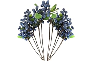 Marooma Artificial Blueberry Fruit, 10Pcs Blue Artificial Flowers California Berries Blueberry Fruit Fake Silk Flowers Holly Berries for Home Wedding Party Decor