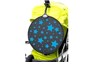 My Buggy Buddy Sunshade for Pram/ Car Seat, Universal Fit Parasol, UPF 50+ Protection, Easy Fold Away/ Pop Open, 34 cm Diameter, Blue Stars