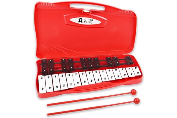 A-Star Xylophone Glockenspiel Soprano Chromatique 25 Notes dans un étui Rouge avec Touches Noires/Blanches et Deux Battes en Plastique - 2 Octaves G5 à G7