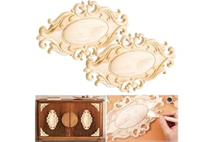 Dtoterul 2 StüCk Holz Ornamente, Holzornamente für MöBel, Holz Geschnitzte Onlay Appliques, Ovales Holz Verzierung Schnitzerei Applique Als Dekoration für WäNde, TüRen, SchräNke, Fenster Oder Spiegel